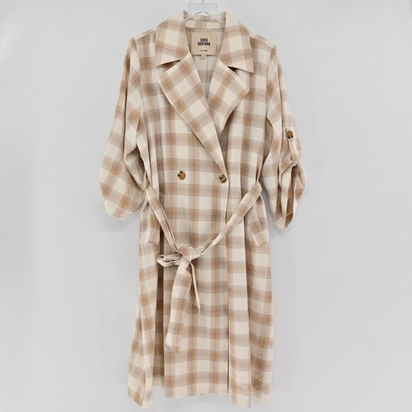 CARA SANTANA Jacket Womens Sz L She‎ Loves The Attention Plaid Print Trench Coat - Picture 3 of 15